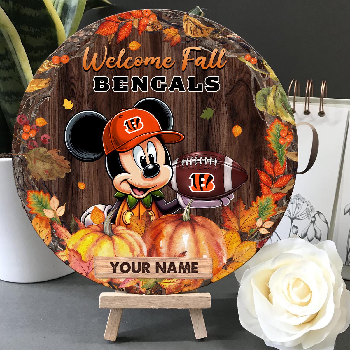 Sportswearmerch Cincinnati Bengals NFL x Mickey Round Wooden Sign For Fan