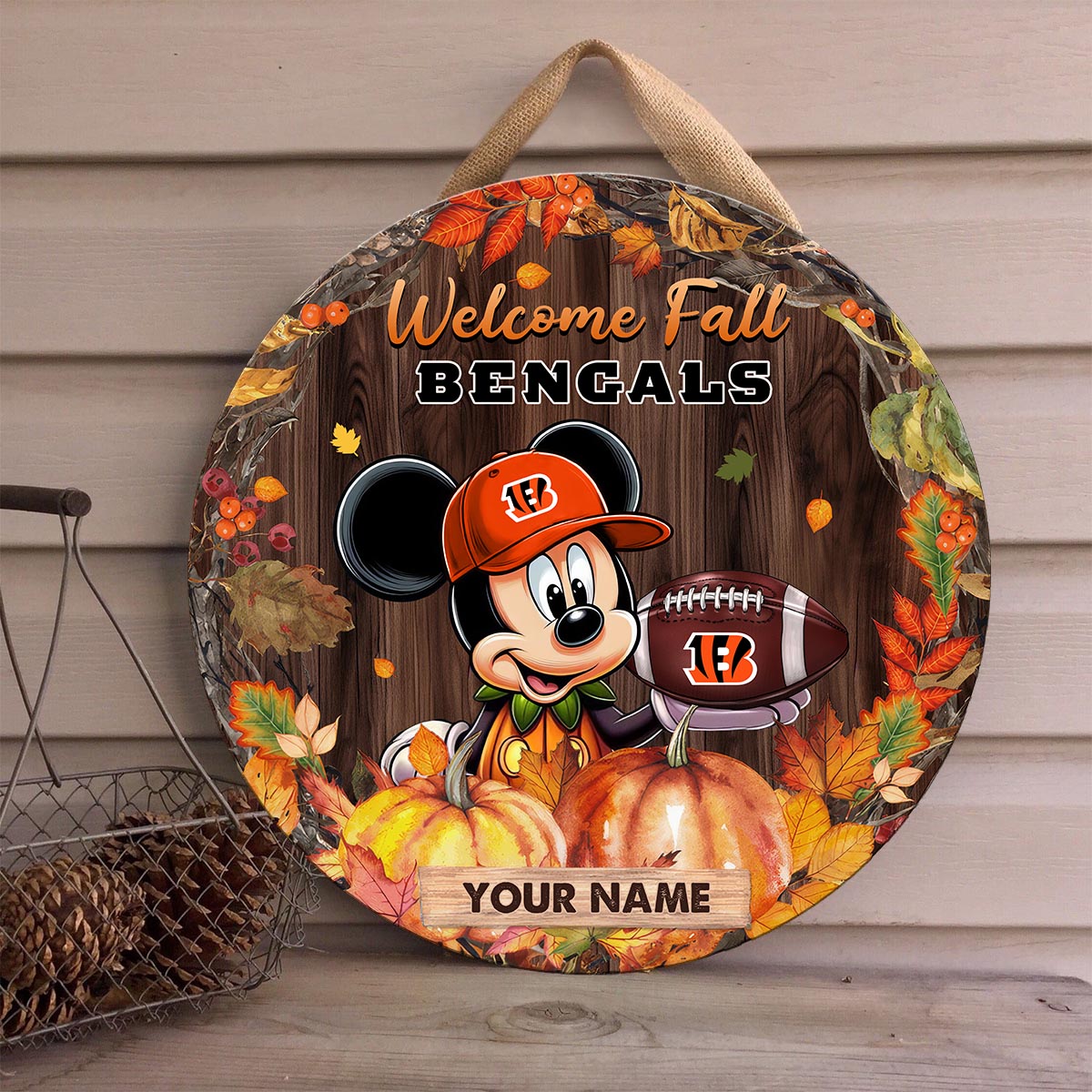Sportswearmerch Cincinnati Bengals NFL x Mickey Round Wooden Sign For Fan
