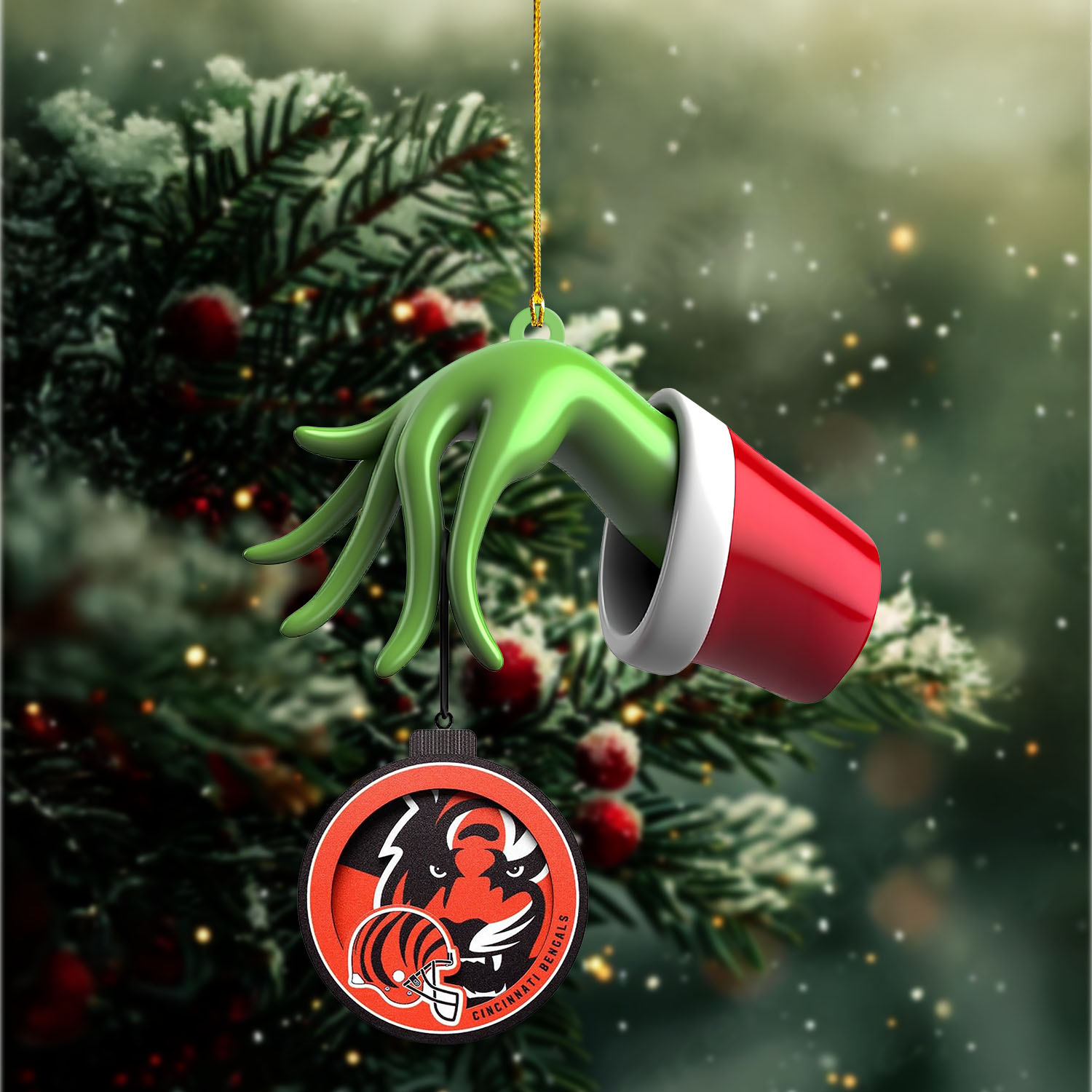 Sportswearmerch Cincinnati Bengals NFL x The Grinch Christmas Acrylic Mix Wooden Ornament Gift For Fans