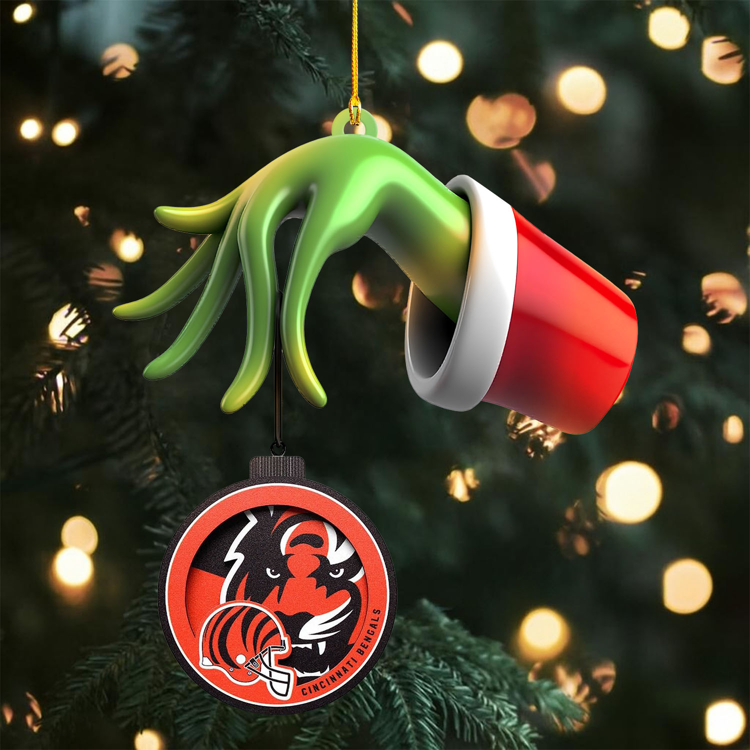 Sportswearmerch Cincinnati Bengals NFL x The Grinch Christmas Acrylic Mix Wooden Ornament Gift For Fans