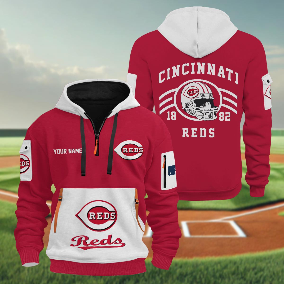 Sportswearmerch Cincinnati Reds MLB Half Zip Hoodie Personalized For Fan