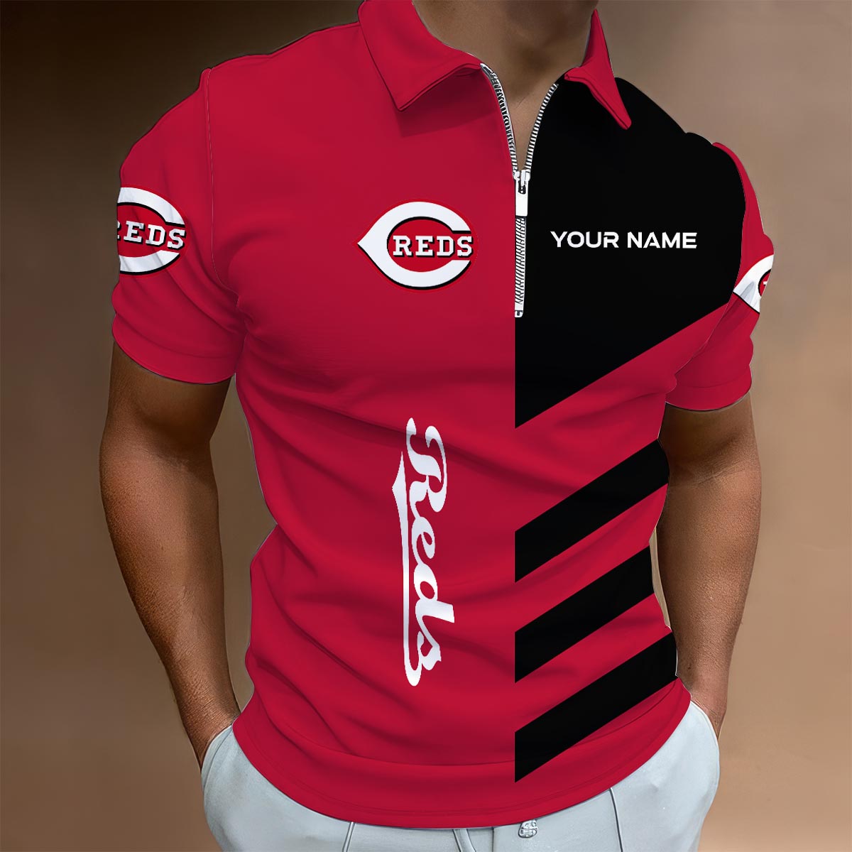 Sportswearmerch Cincinnati Reds MLB Lapel Zip Polo Shirt For Fan