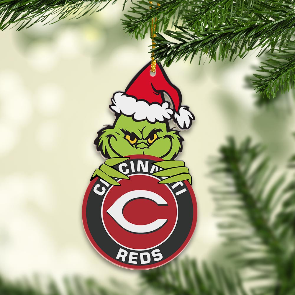 Sportswearmerch Cincinnati Reds MLB x Grinch Christmas Acrylic Ornament For Fans