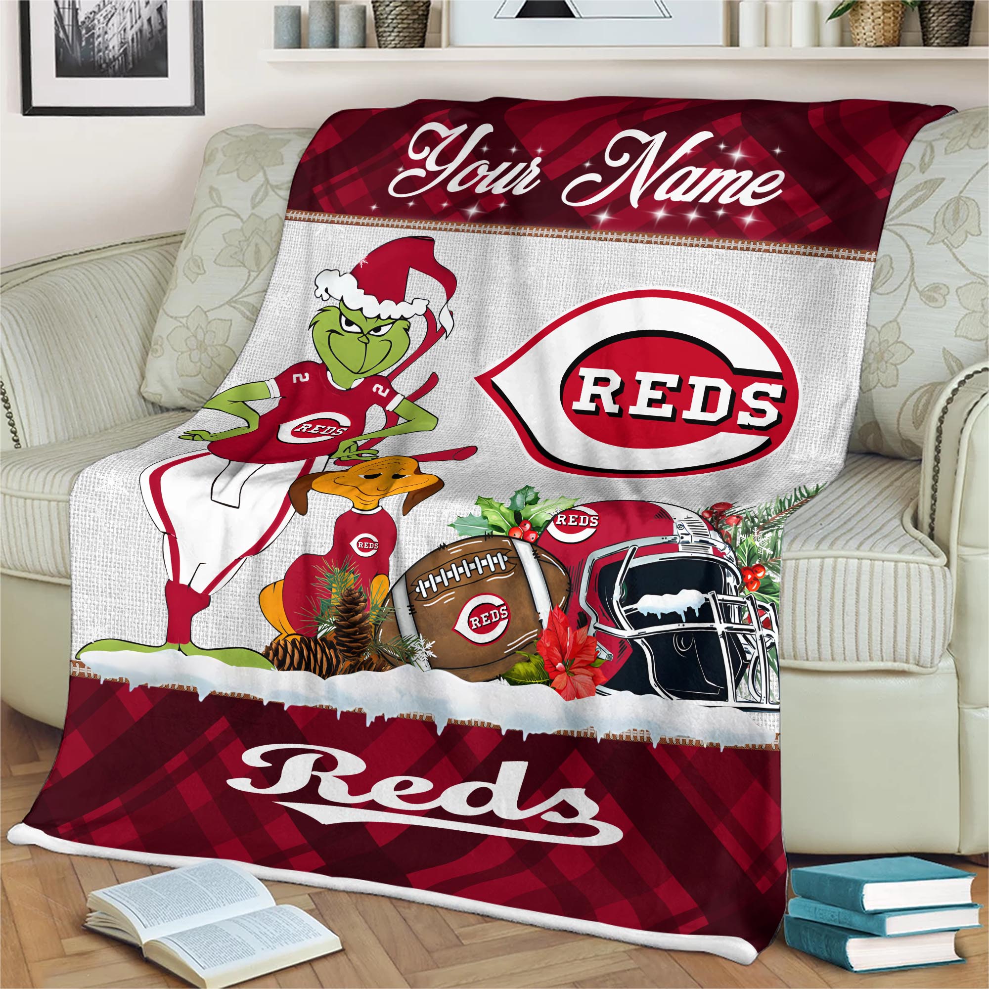 Sportswearmerch Cincinnati Reds MLB x Grinch Christmas Fleece Blanket For Fan