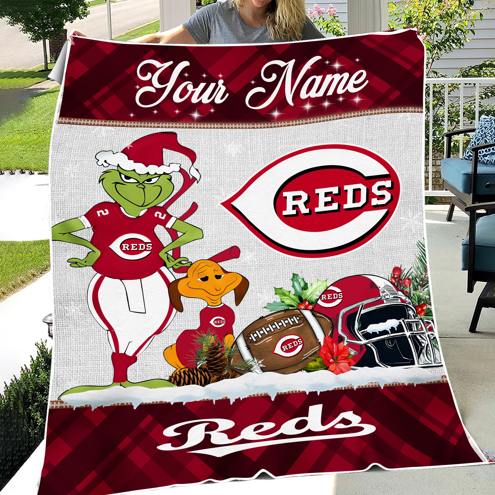 Sportswearmerch Cincinnati Reds MLB x Grinch Christmas Fleece Blanket For Fan
