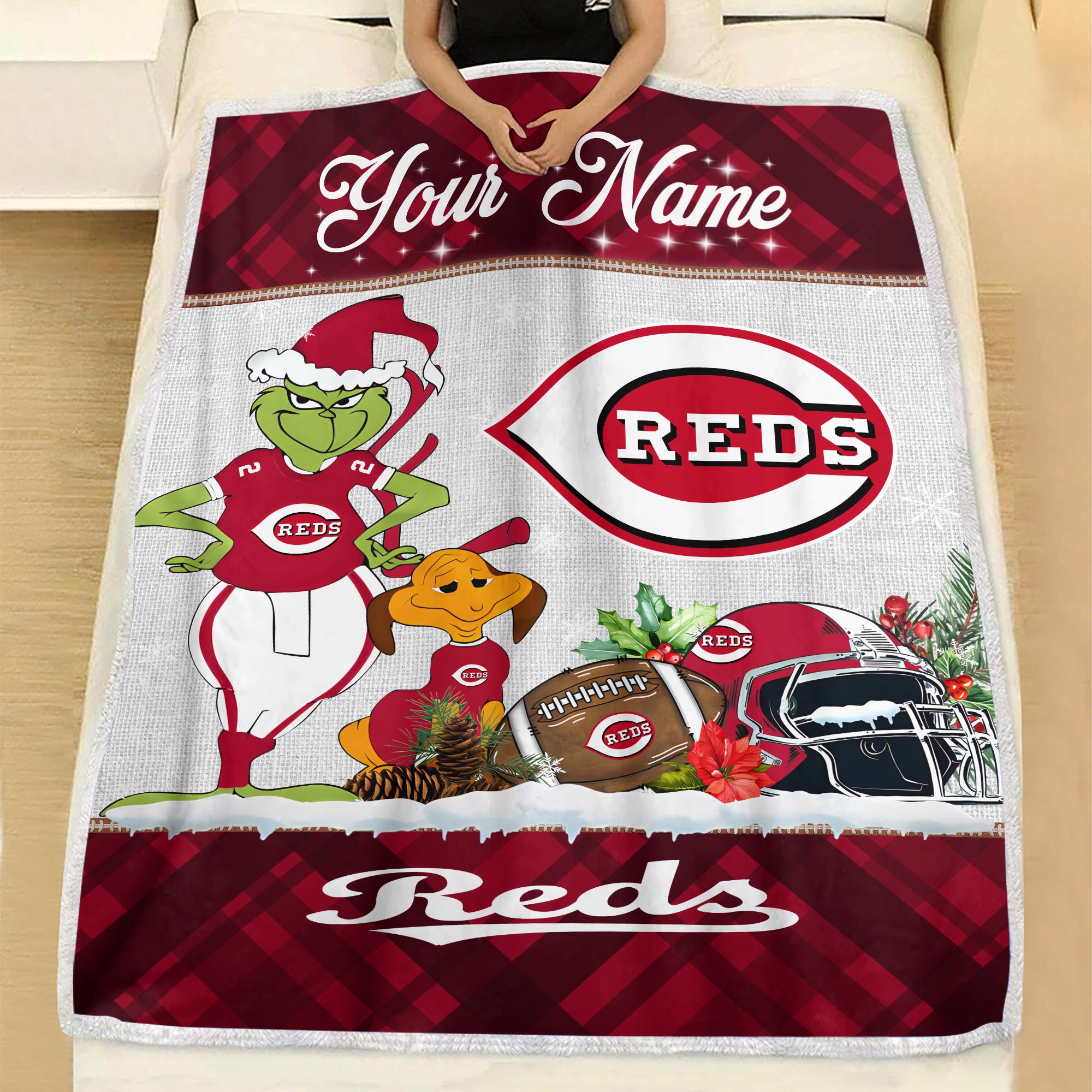 Sportswearmerch Cincinnati Reds MLB x Grinch Christmas Fleece Blanket For Fan
