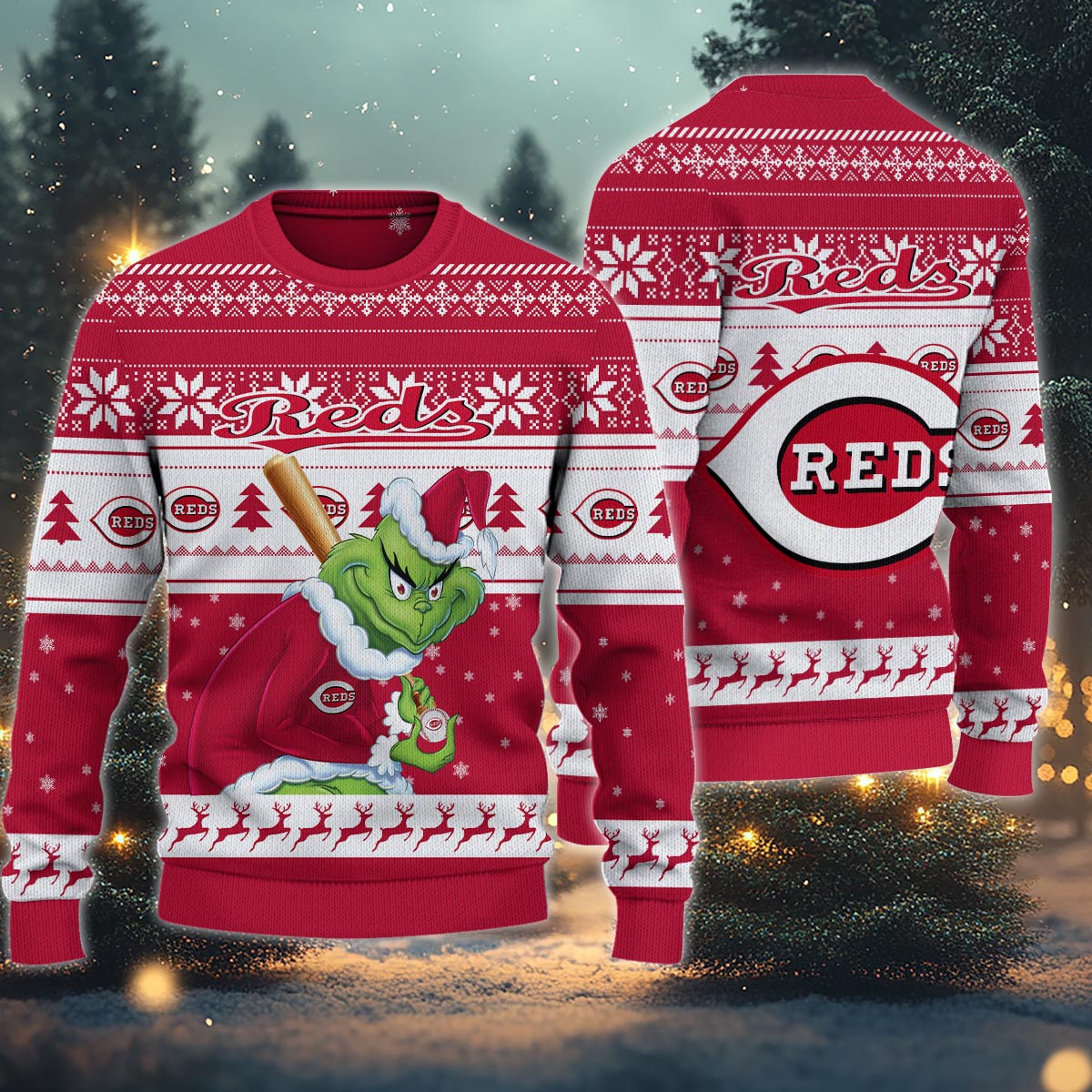 Sportswearmerch Cincinnati Reds MLB x Grinch Christmas Ugly Sweater For Fans