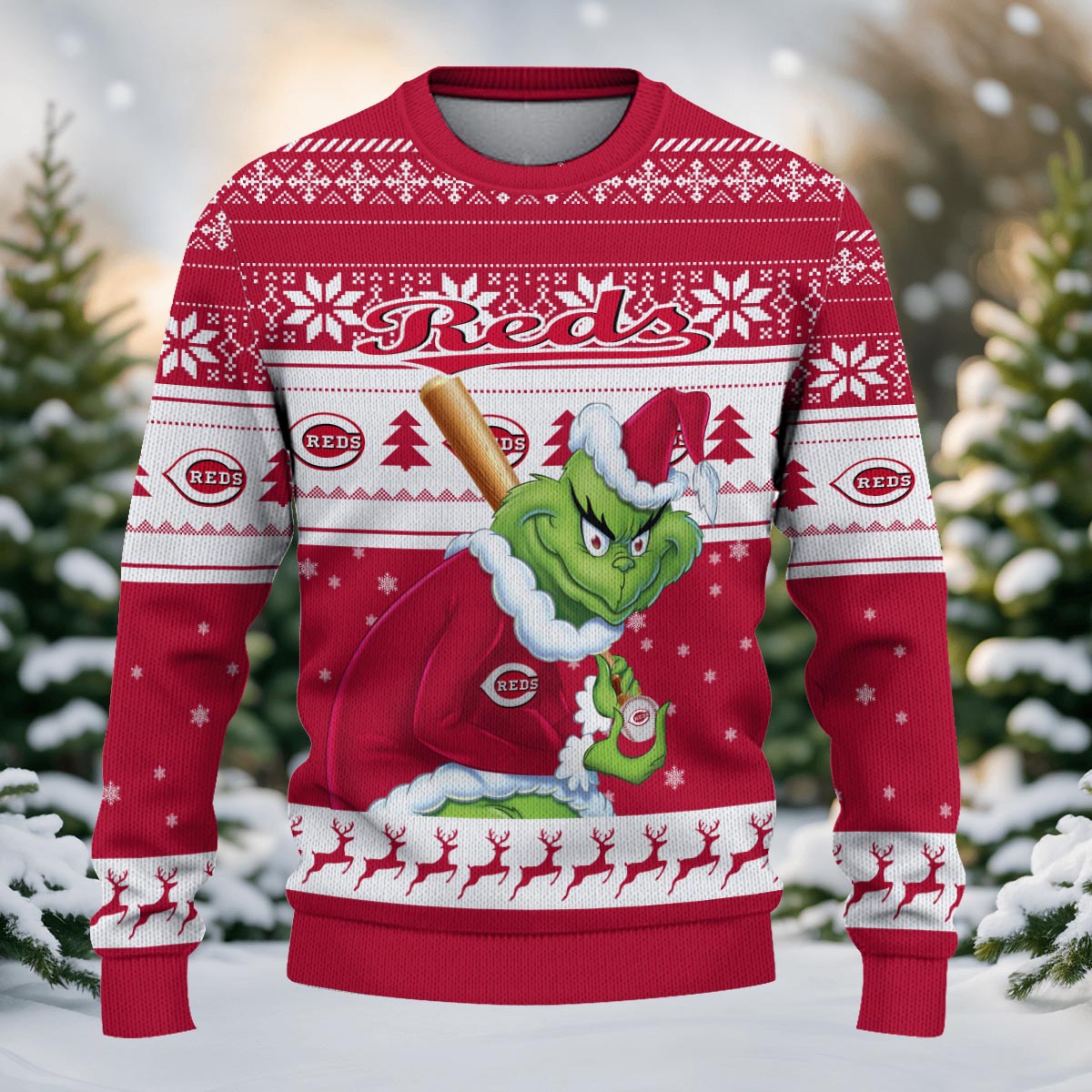 Sportswearmerch Cincinnati Reds MLB x Grinch Christmas Ugly Sweater For Fans
