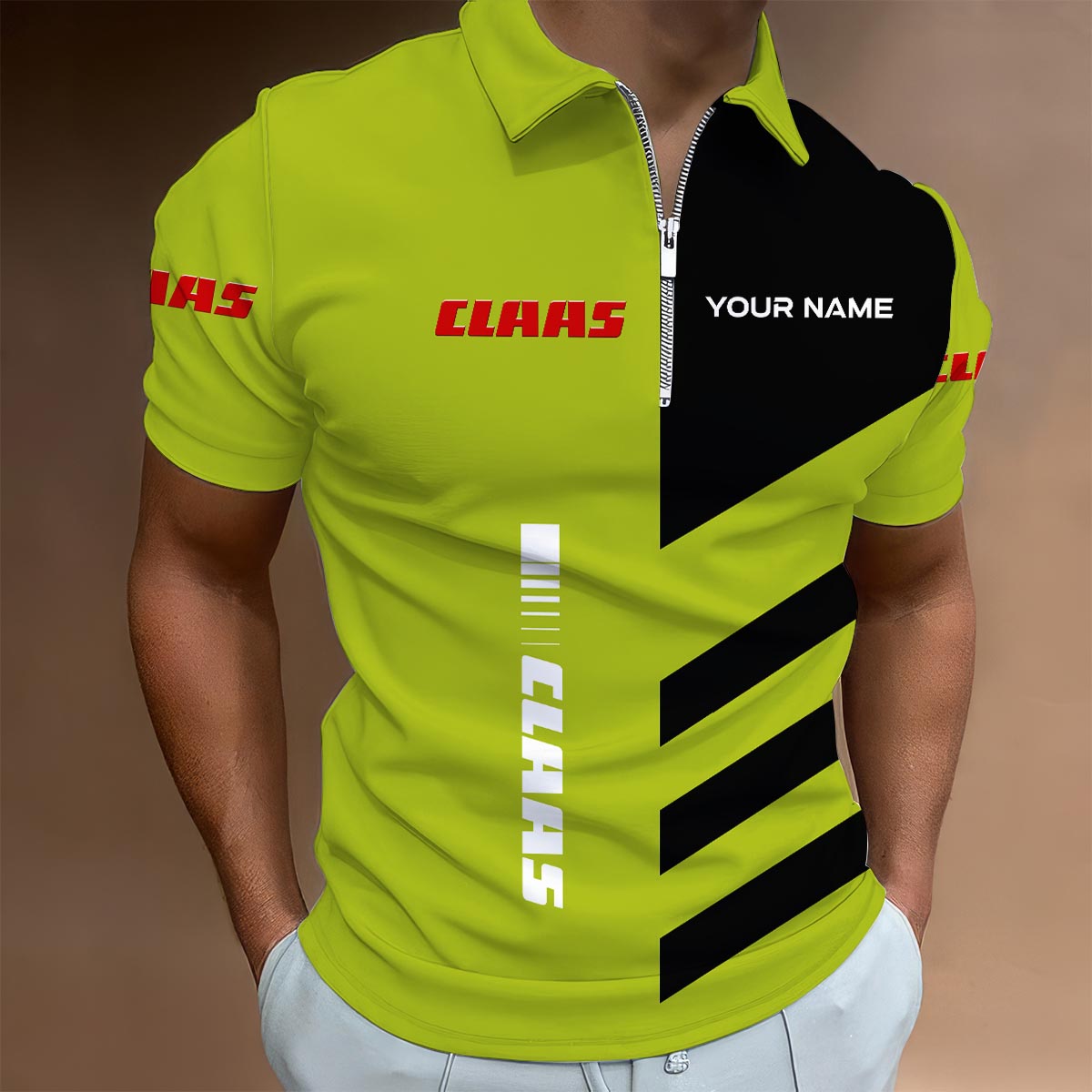 Sportswearmerch Claas Tractor Lapel Zip Polo Shirt For Fan