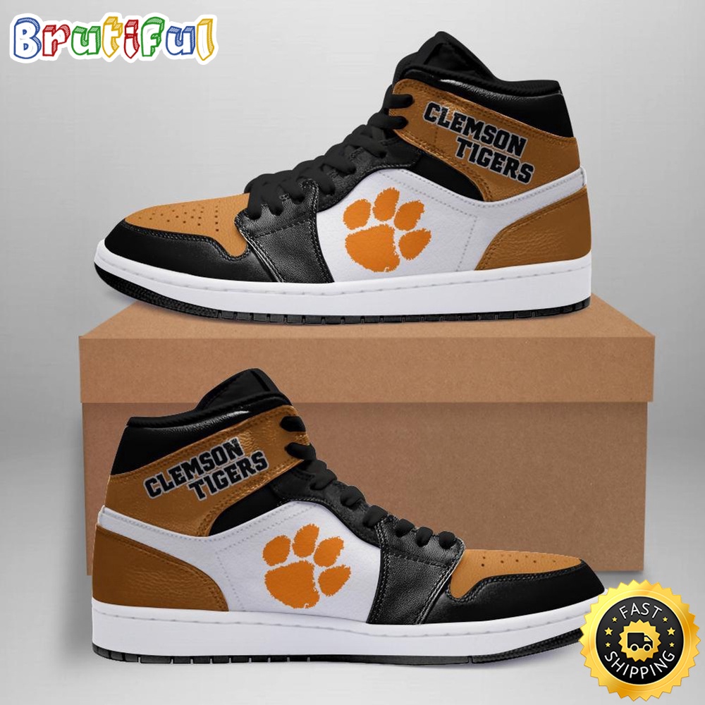 Sportswearmerch Clemson Tigers NCAA Chic Retro Jordan 1 Line AJ1 High Sneakers Shoes For Men And Women