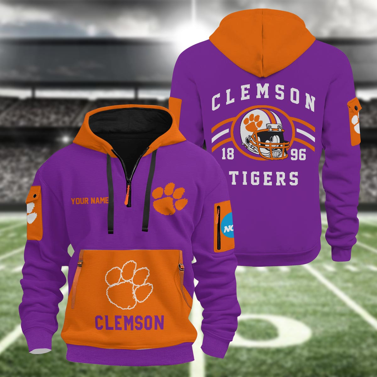 Sportswearmerch Clemson Tigers NCAA Half Zip Hoodie Personalized For Fan