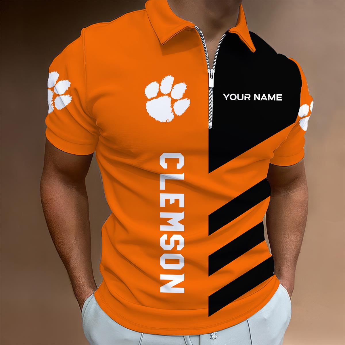 Sportswearmerch Clemson Tigers NCAA Lapel Zip Polo Shirt For Fan