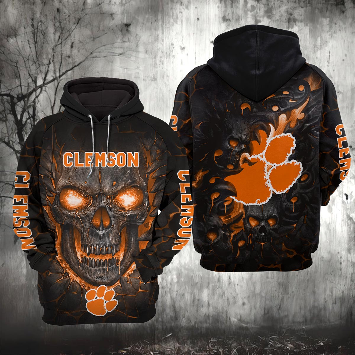 Sportswearmerch Clemson Tigers NCAA Lava Skull Hoodie For Fan