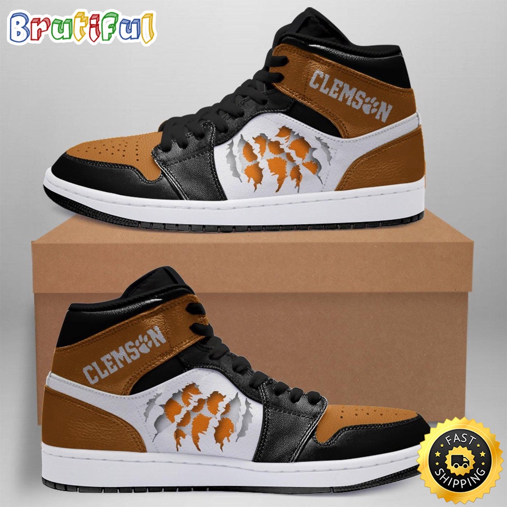 Sportswearmerch Clemson Tigers NCAA Original Air Jordan Style AJ1 High Sneakers Shoes For Men And Women