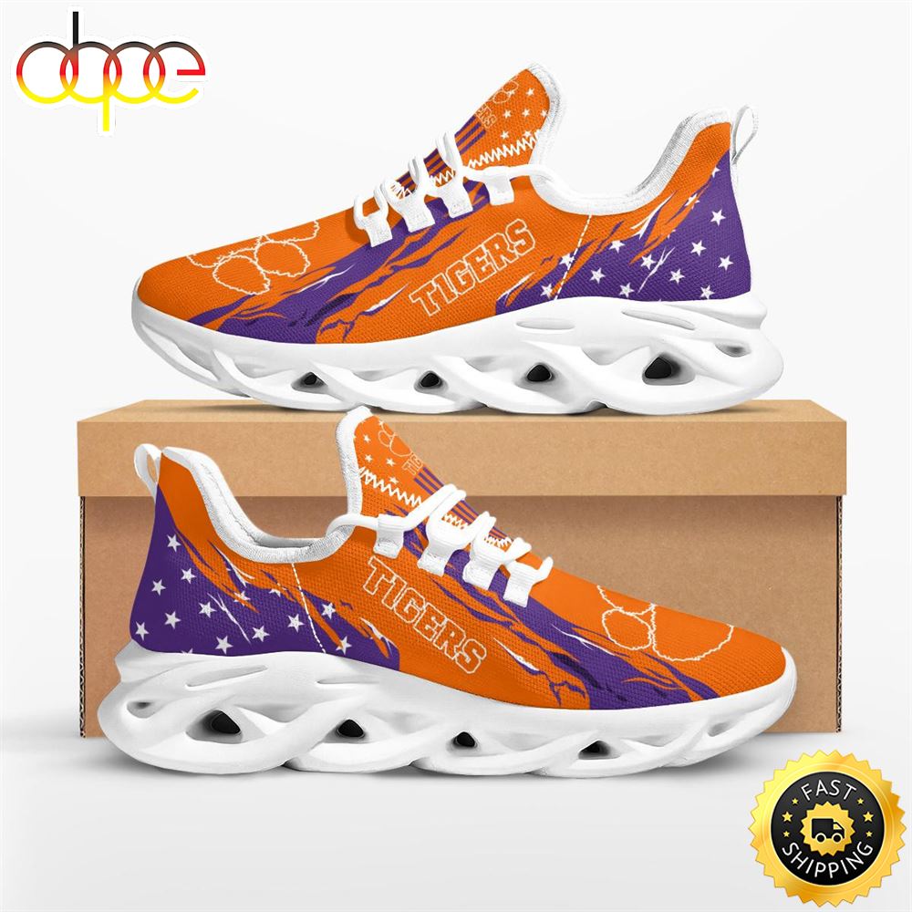 Sportswearmerch Clemson Tigers NCAA Stars and Stripes Max Soul Shoes Sneakers For Men And Women