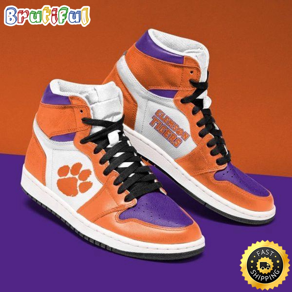 Sportswearmerch Clemson Tigers NCAA Vintage Air Jordan Classics AJ1 High Sneakers Shoes For Men And Women