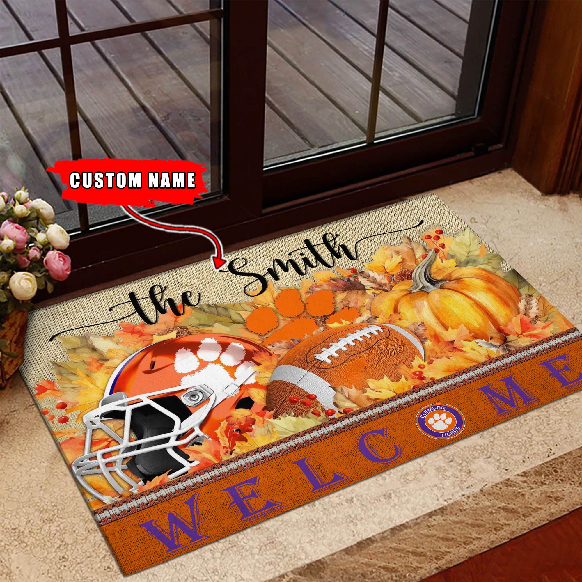 Sportswearmerch Clemson Tigers NCAA Welcome Fall Football Doormat For Fan