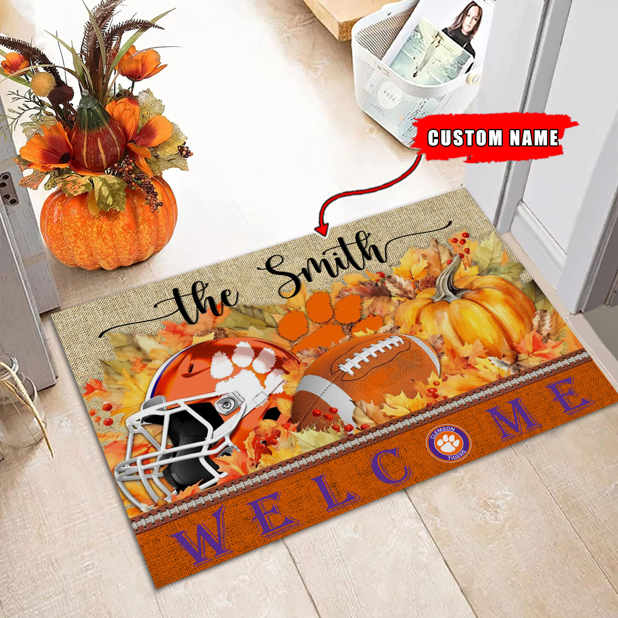 Sportswearmerch Clemson Tigers NCAA Welcome Fall Football Doormat For Fan