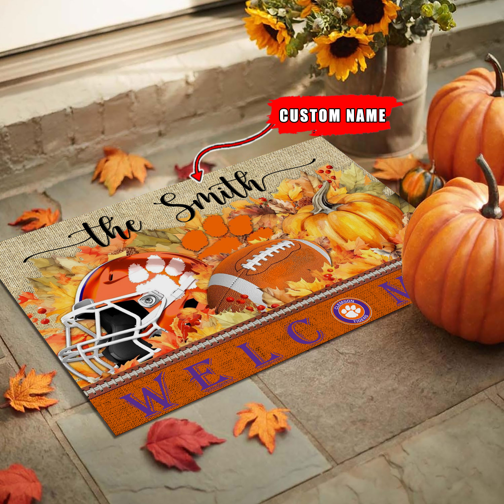 Sportswearmerch Clemson Tigers NCAA Welcome Fall Football Doormat For Fan