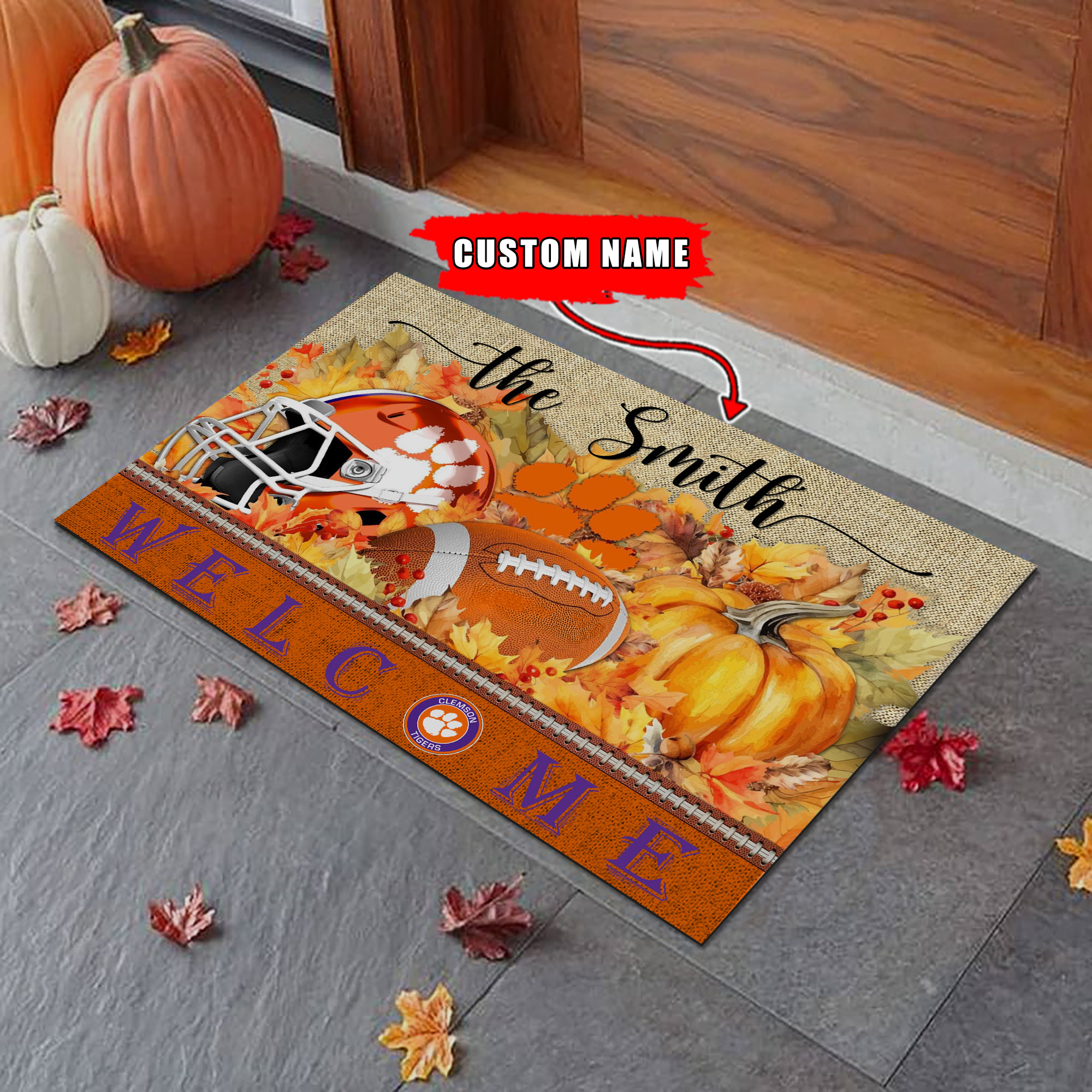 Sportswearmerch Clemson Tigers NCAA Welcome Fall Football Doormat For Fan