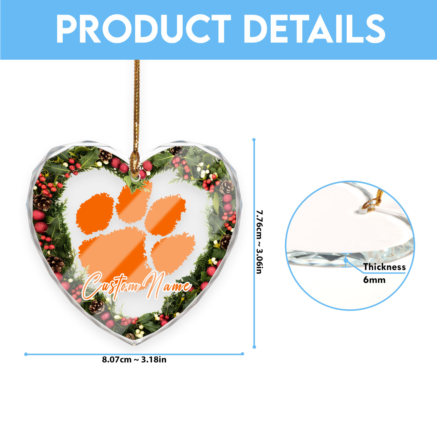 Sportswearmerch Clemson Tigers NCAA x Christmas Glass Ornament Gift For Fans