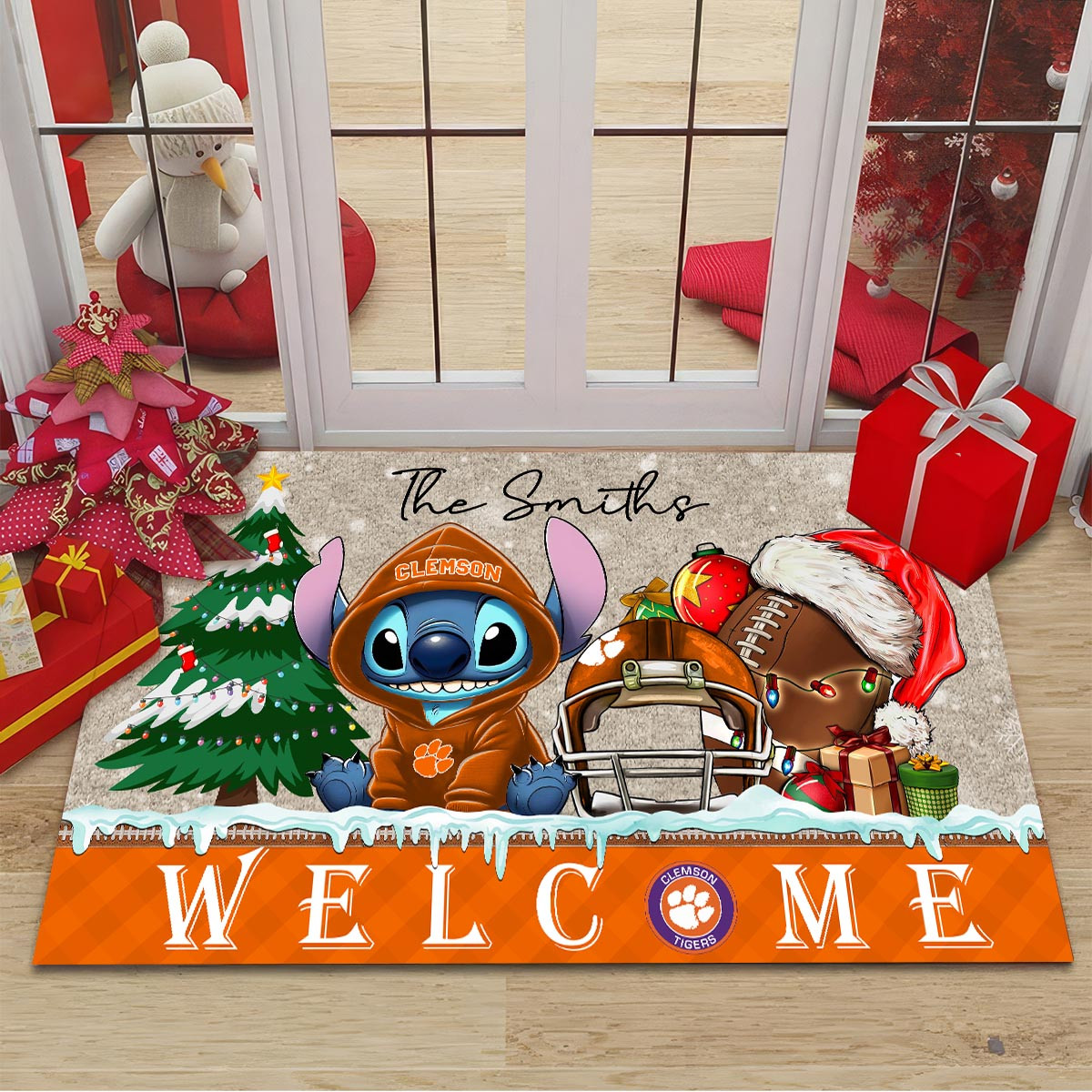 Sportswearmerch Clemson Tigers NCAA x Cute Stitch Christmas Doormat For Fan