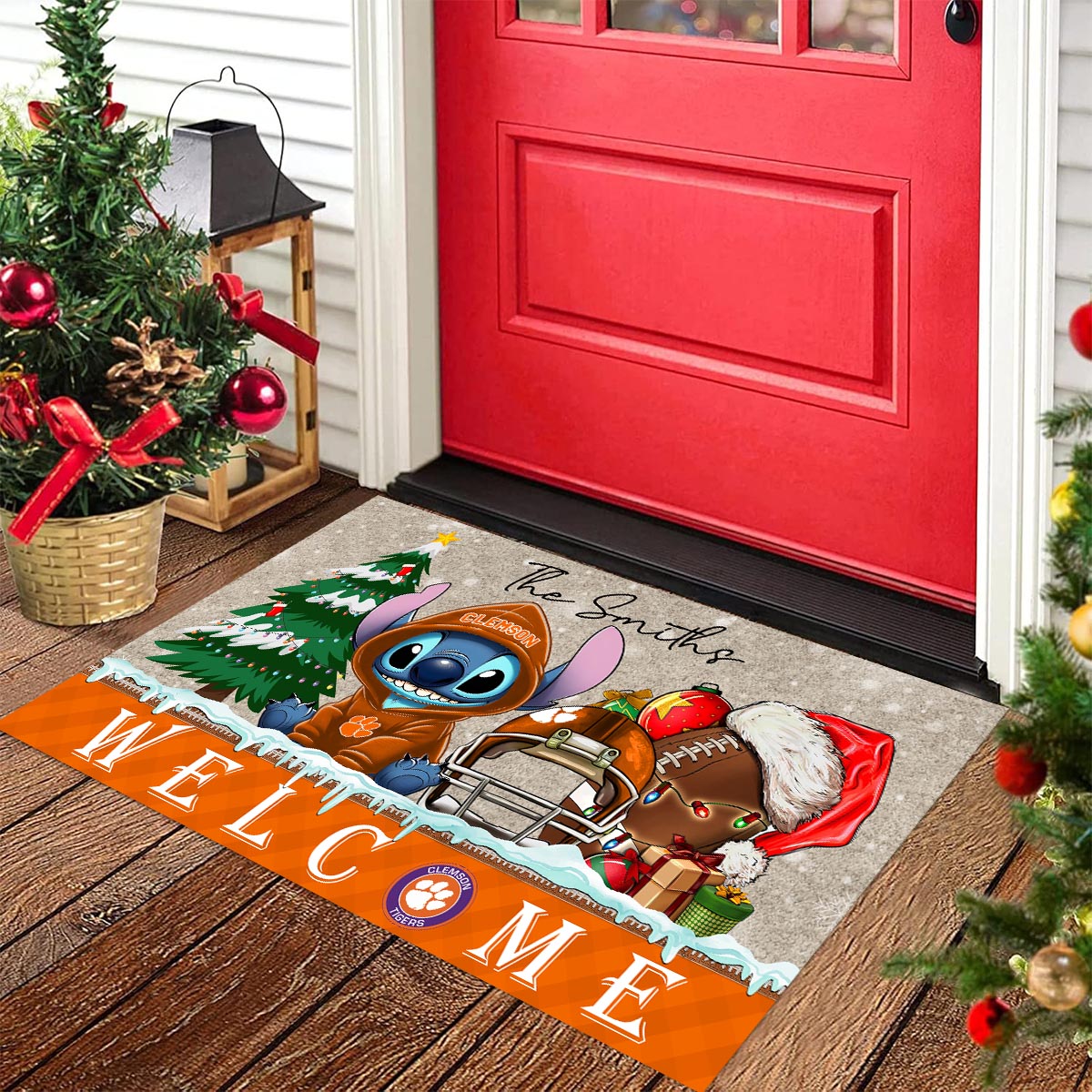 Sportswearmerch Clemson Tigers NCAA x Cute Stitch Christmas Doormat For Fan