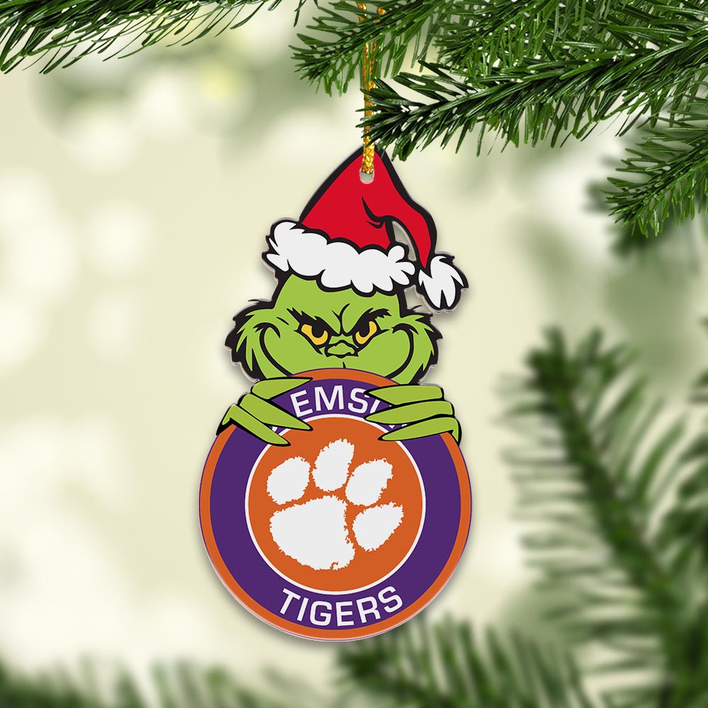 Sportswearmerch Clemson Tigers NCAA x Grinch Christmas Acrylic Ornament For Fans