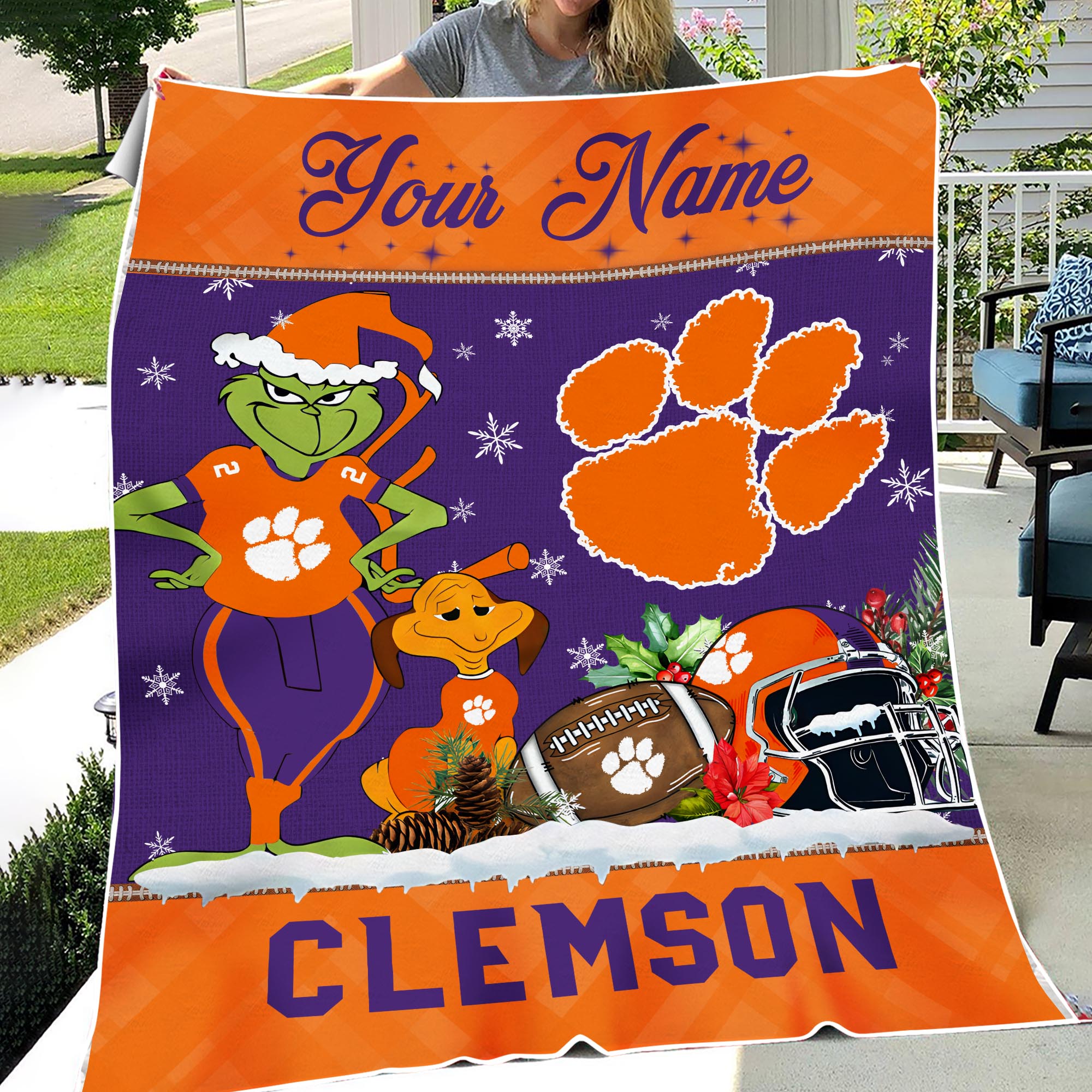 Sportswearmerch Clemson Tigers NCAA x Grinch Christmas Fleece Blanket For Fan