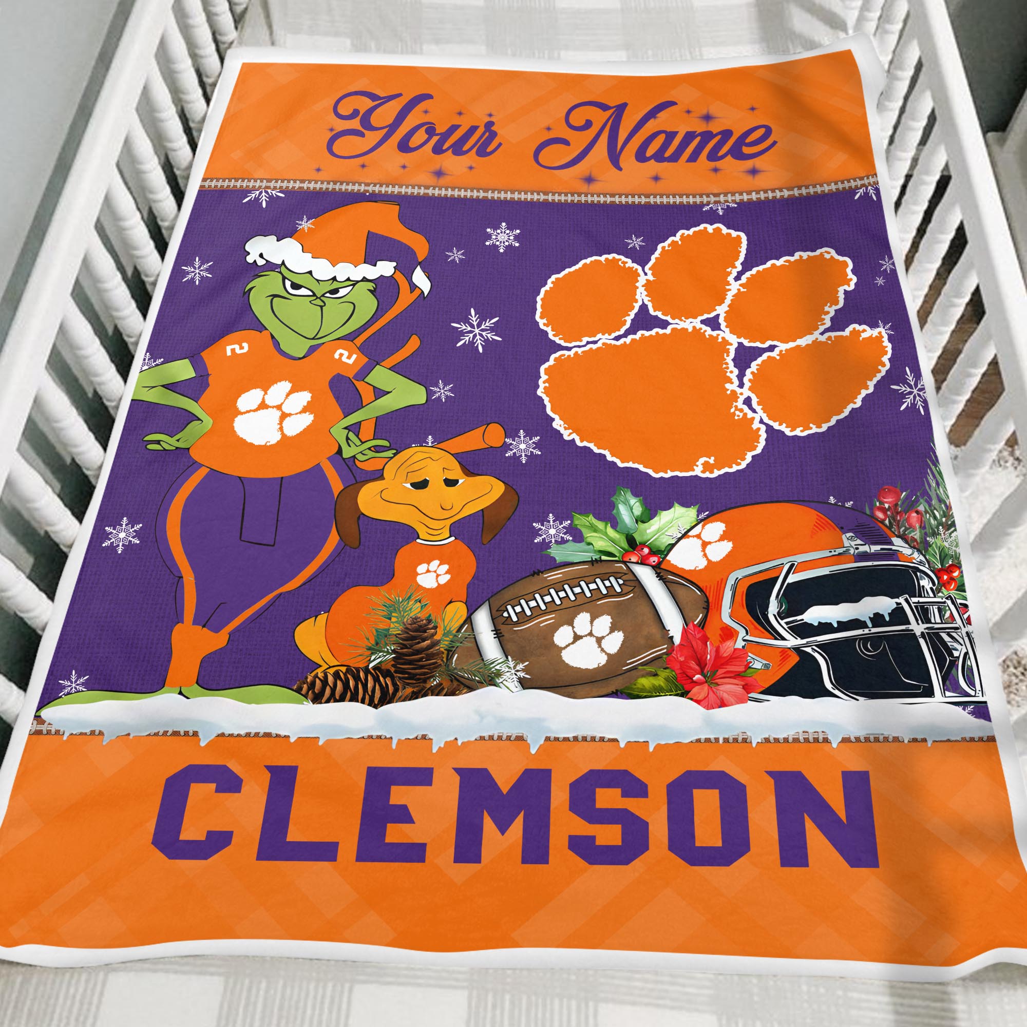 Sportswearmerch Clemson Tigers NCAA x Grinch Christmas Fleece Blanket For Fan
