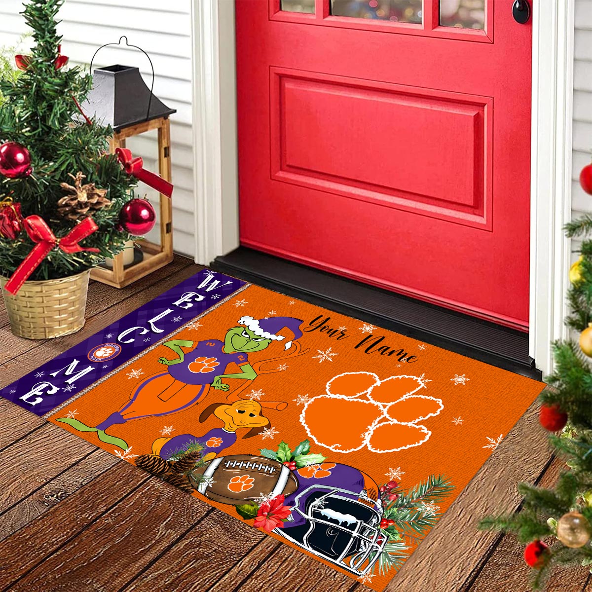 Sportswearmerch Clemson Tigers NCAA x Grinch Christmas Welcome Football Doormat For Fan
