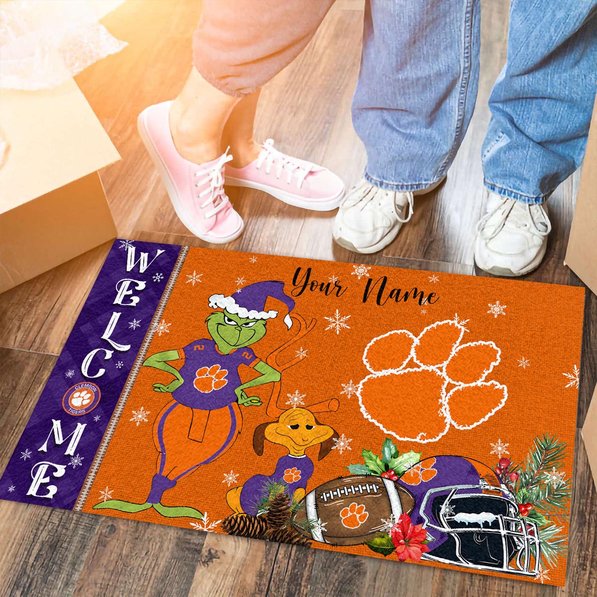Sportswearmerch Clemson Tigers NCAA x Grinch Christmas Welcome Football Doormat For Fan
