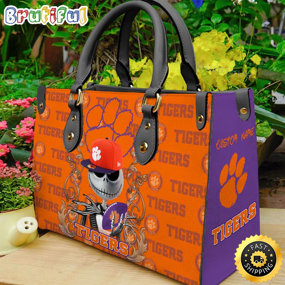 Sportswearmerch Clemson Tigers NCAA x Jack Skellington Women Leather Bag For Fan