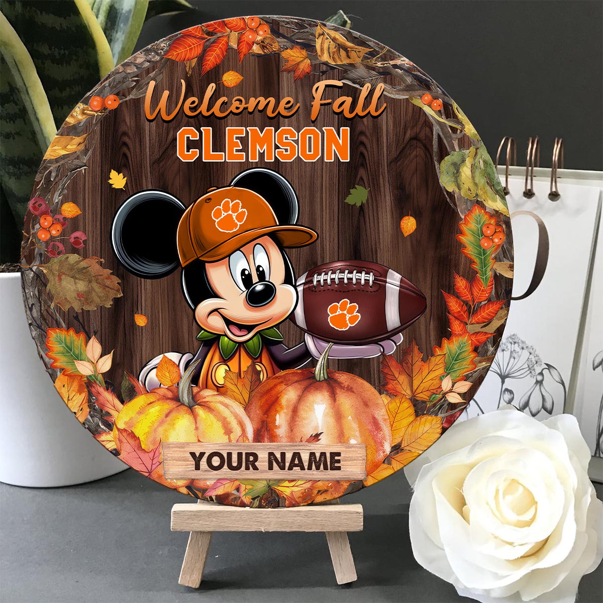 Sportswearmerch Clemson Tigers NCAA x Mickey Round Wooden Sign For Fan