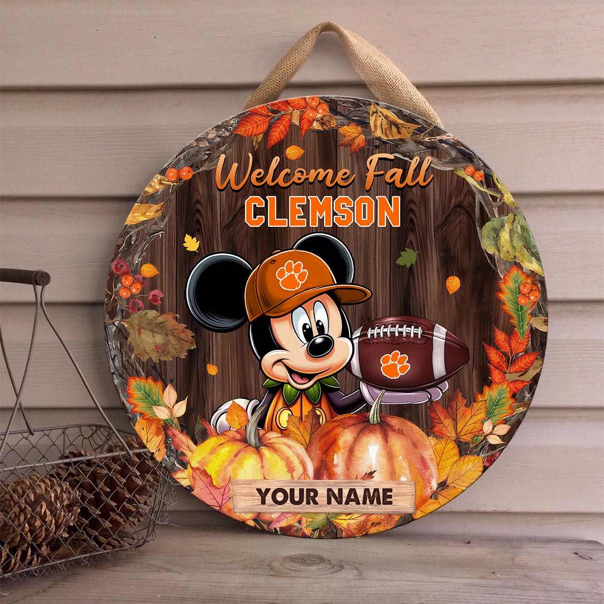 Sportswearmerch Clemson Tigers NCAA x Mickey Round Wooden Sign For Fan