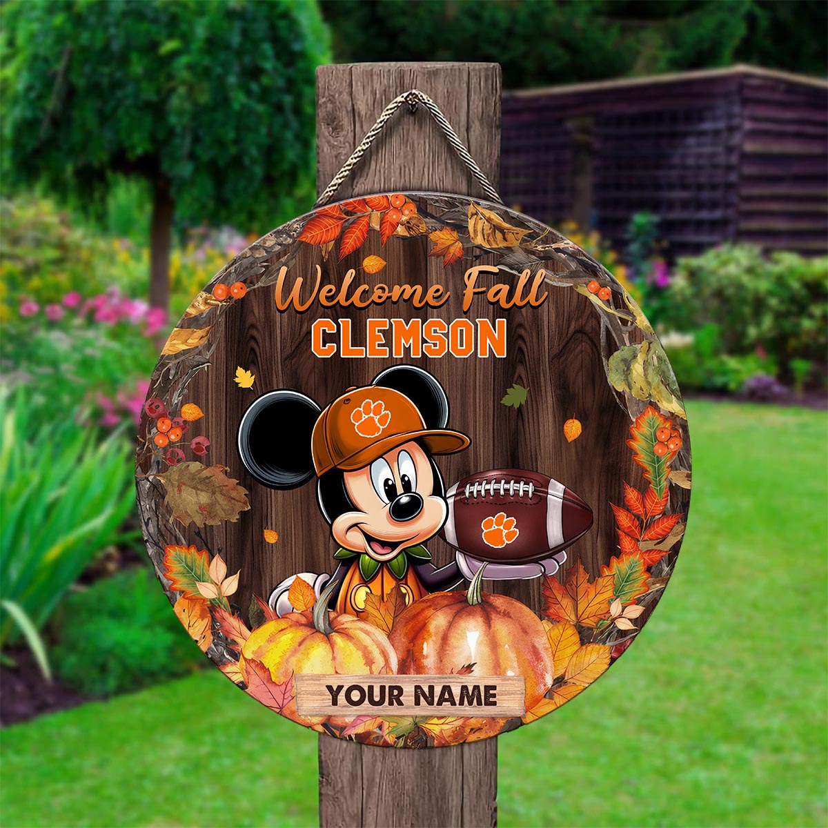 Sportswearmerch Clemson Tigers NCAA x Mickey Round Wooden Sign For Fan