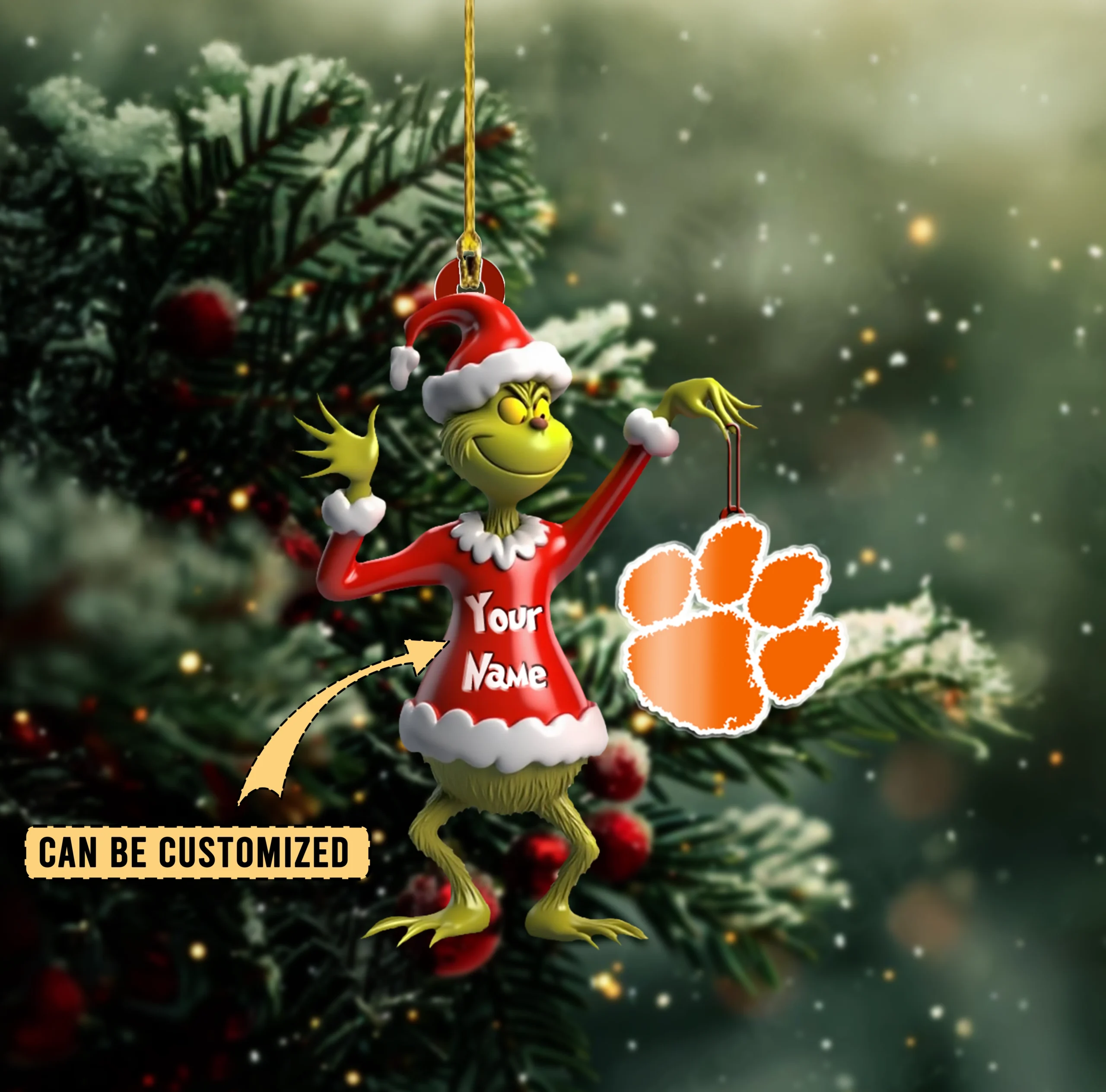 Sportswearmerch Clemson Tigers NCAA x The Grinch Acrylic Ornament Gift For Fans