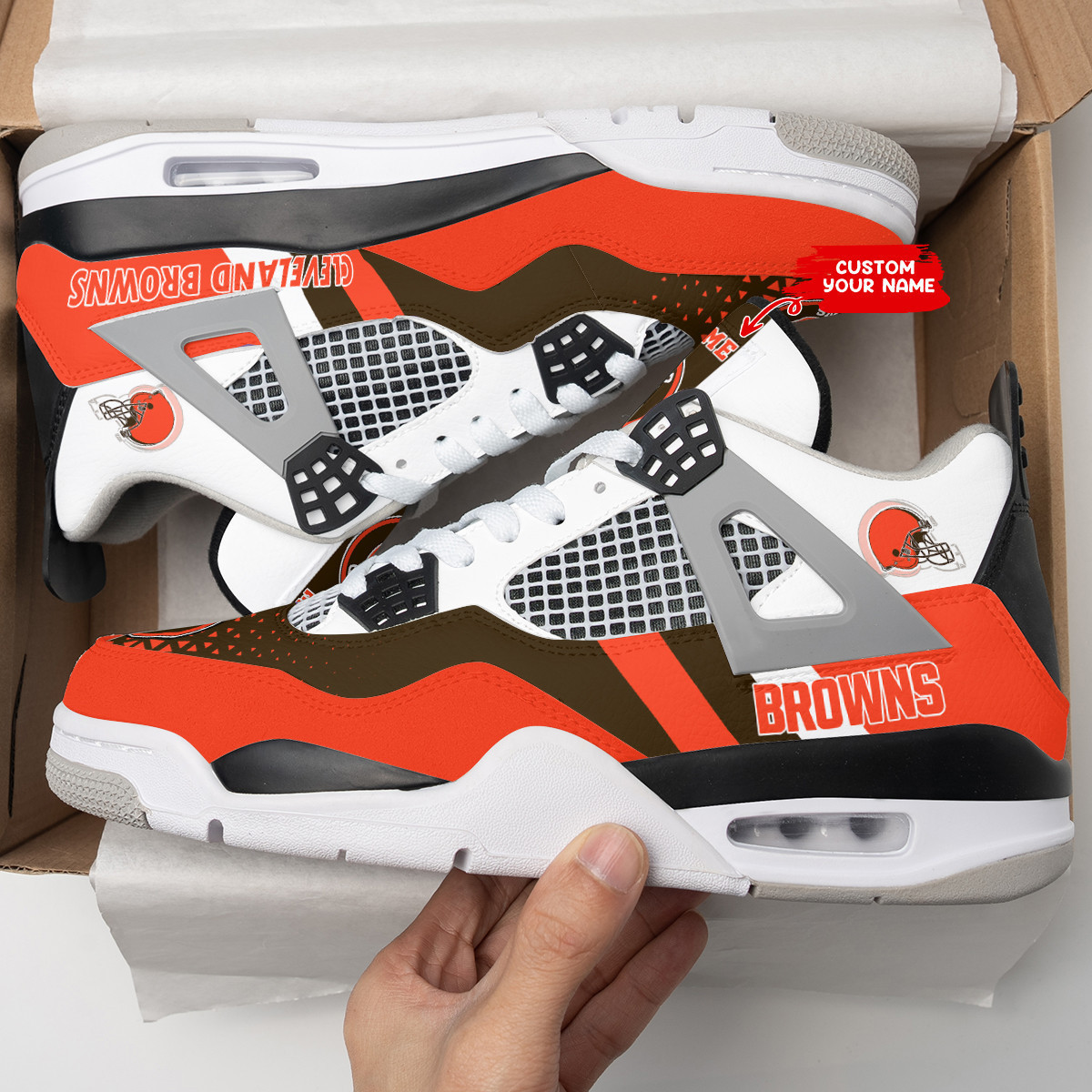 Sportswearmerch Cleveland Browns NFL Air Jordan 4 Sneaker AJ4 Sneakers Shoes For Men And Women