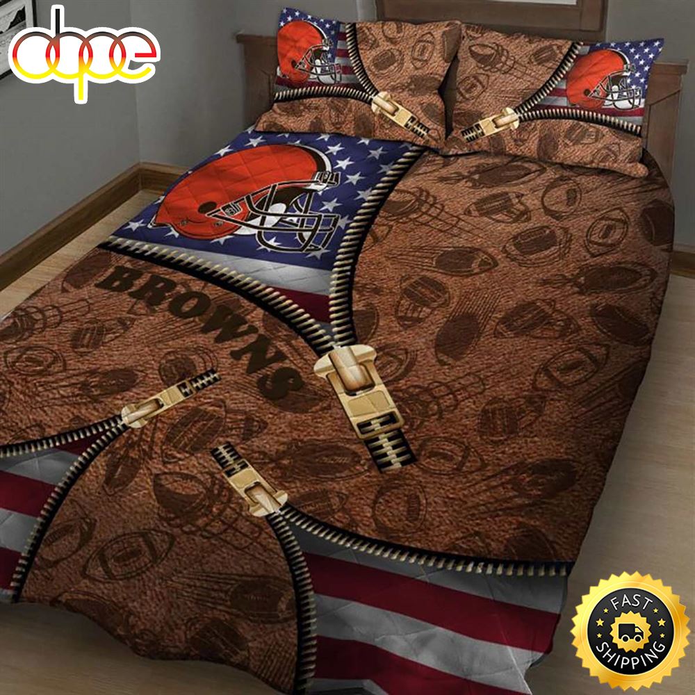Sportswearmerch Cleveland Browns NFL America Flag Bedding Set For Fan
