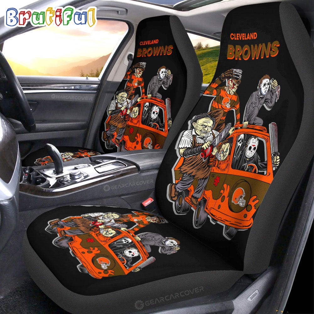Sportswearmerch Cleveland Browns NFL Horror Characters Essential Halloween Car Seat Covers For Fan