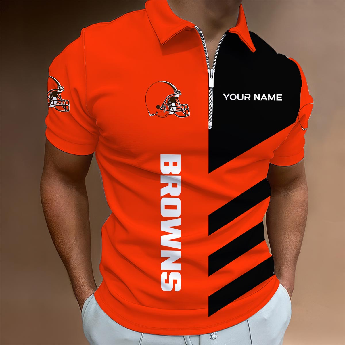 Sportswearmerch Cleveland Browns NFL Lapel Zip Polo Shirt For Fan