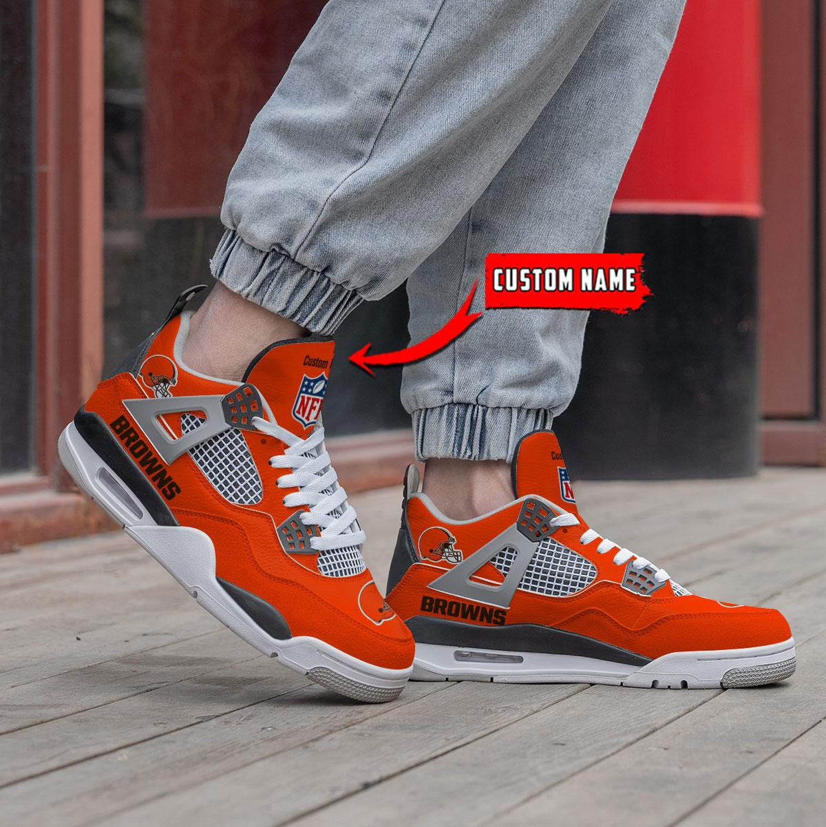 Sportswearmerch Cleveland Browns NFL Personalized Air Jordan 4 AJ4 Sneakers Shoes For Men And Women