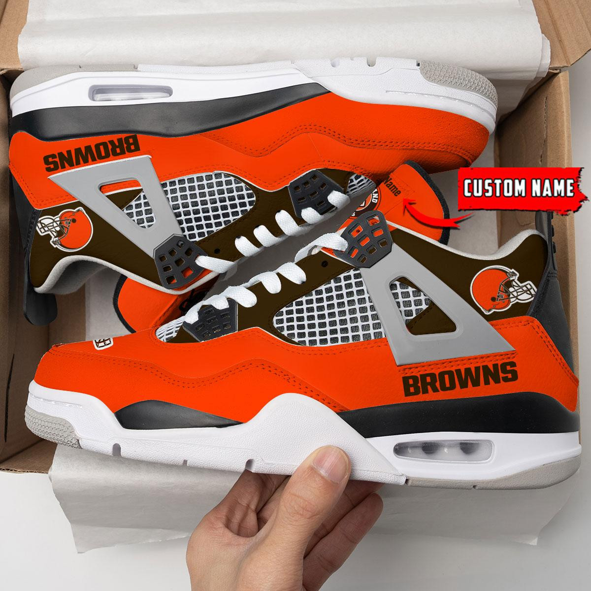 Sportswearmerch Cleveland Browns NFL Personalized Air Jordan 4 SnAJ4 Sneakers Shoes For Men And Women