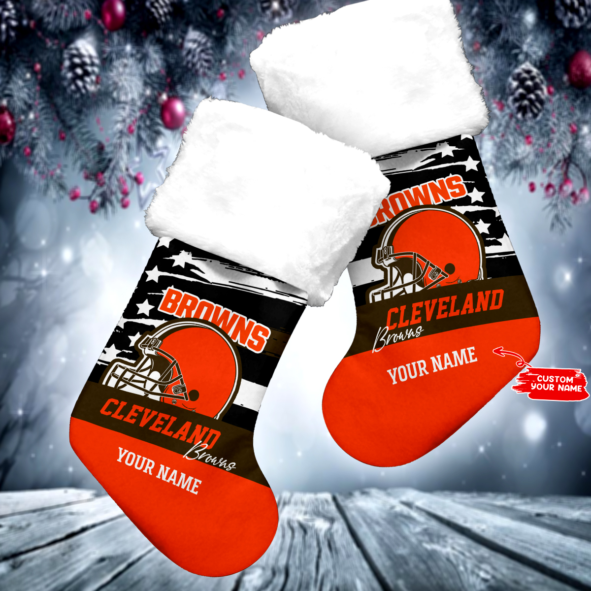 Sportswearmerch Cleveland Browns NFL Personalized Christmas Socks For Fan