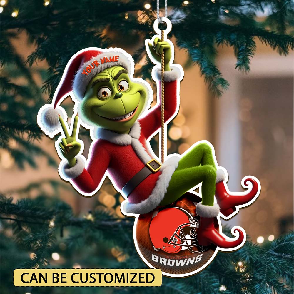 Sportswearmerch Cleveland Browns NFL The Grinch x Christmas Acrylic Ornament Gift For Fan