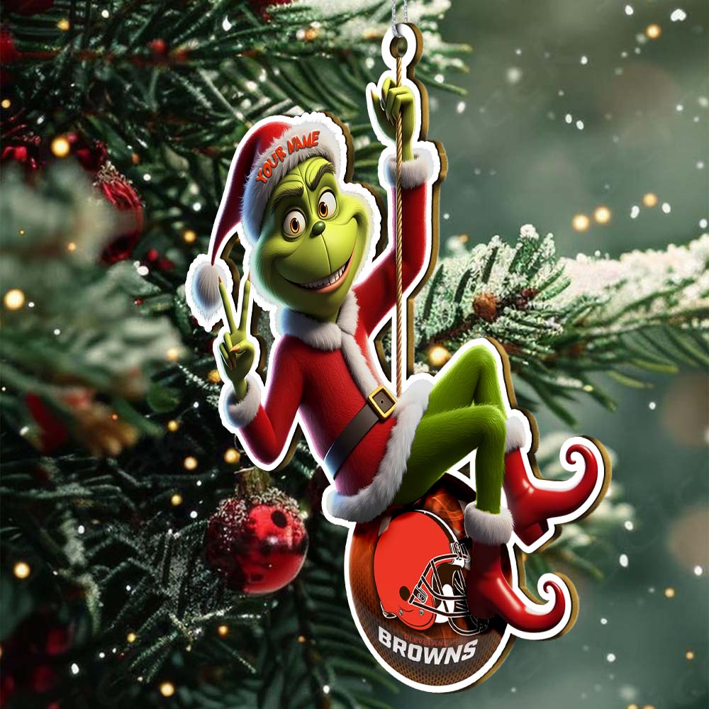 Sportswearmerch Cleveland Browns NFL The Grinch x Christmas Acrylic Ornament Gift For Fan