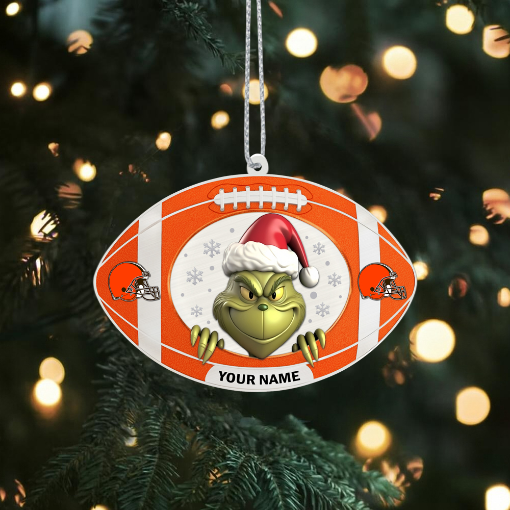 Sportswearmerch Cleveland Browns NFL The Grinch x Christmas Acrylic Ornament Gift For Fan