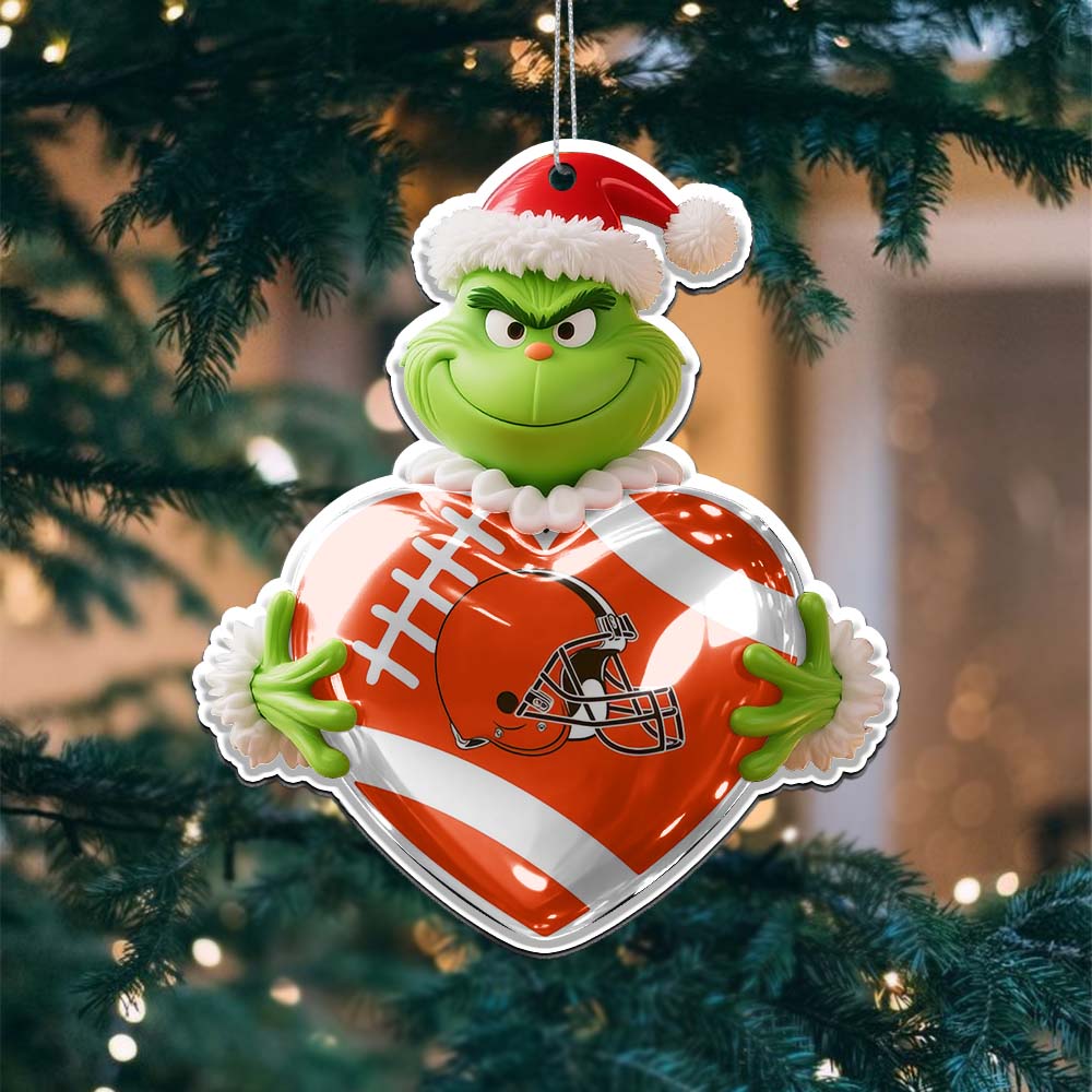 Sportswearmerch Cleveland Browns NFL The Grinch x Christmas Acrylic Ornament Gift For Fan