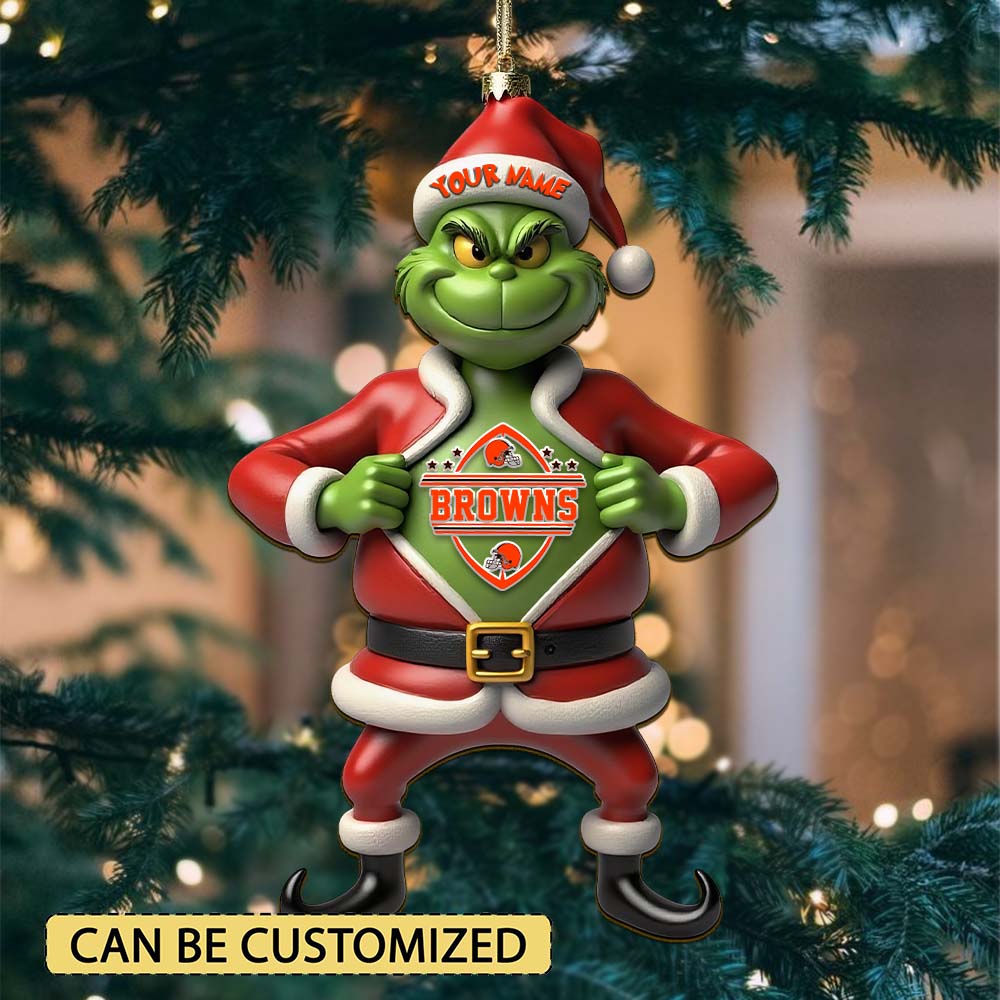 Sportswearmerch Cleveland Browns NFL The Grinch x Christmas Acrylic Ornament Gift For Fan