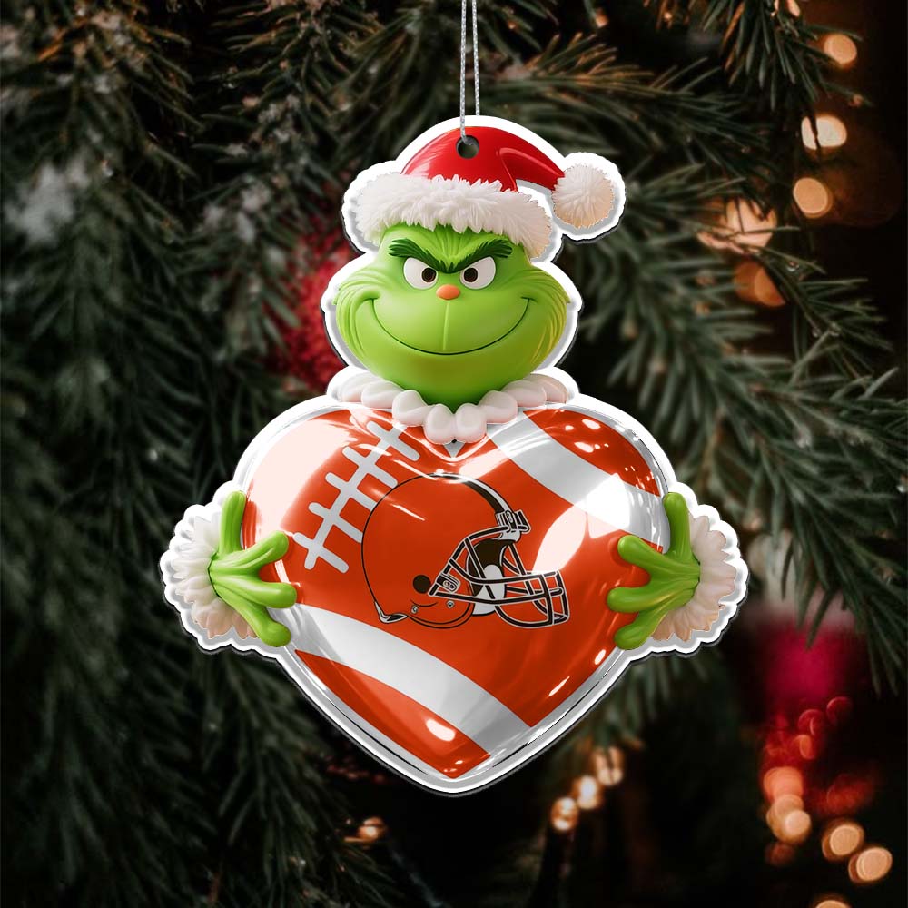 Sportswearmerch Cleveland Browns NFL The Grinch x Christmas Acrylic Ornament Gift For Fan